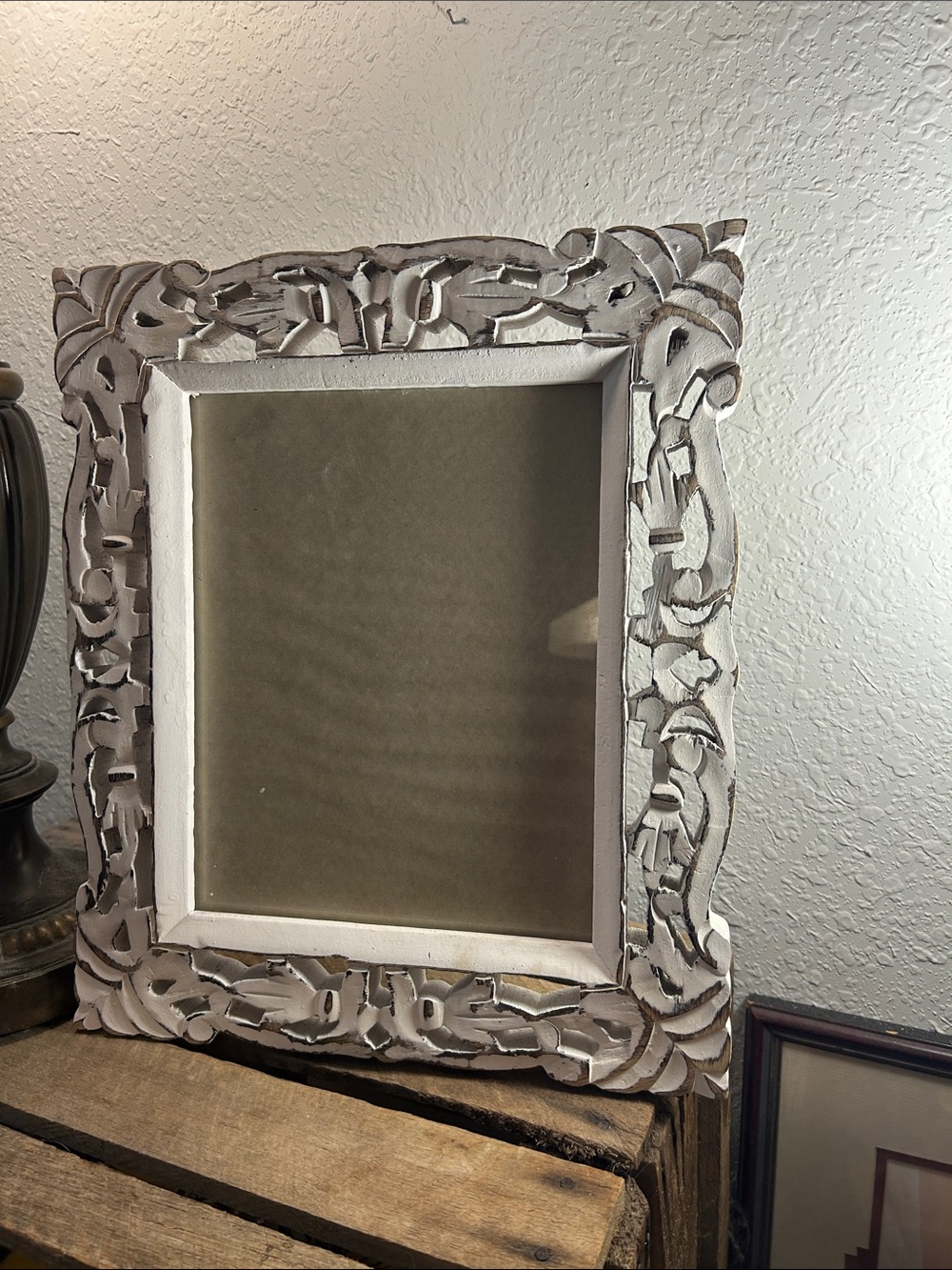 Vintage-Inspired White Carved Frame Wall Decor picture frame rustic look